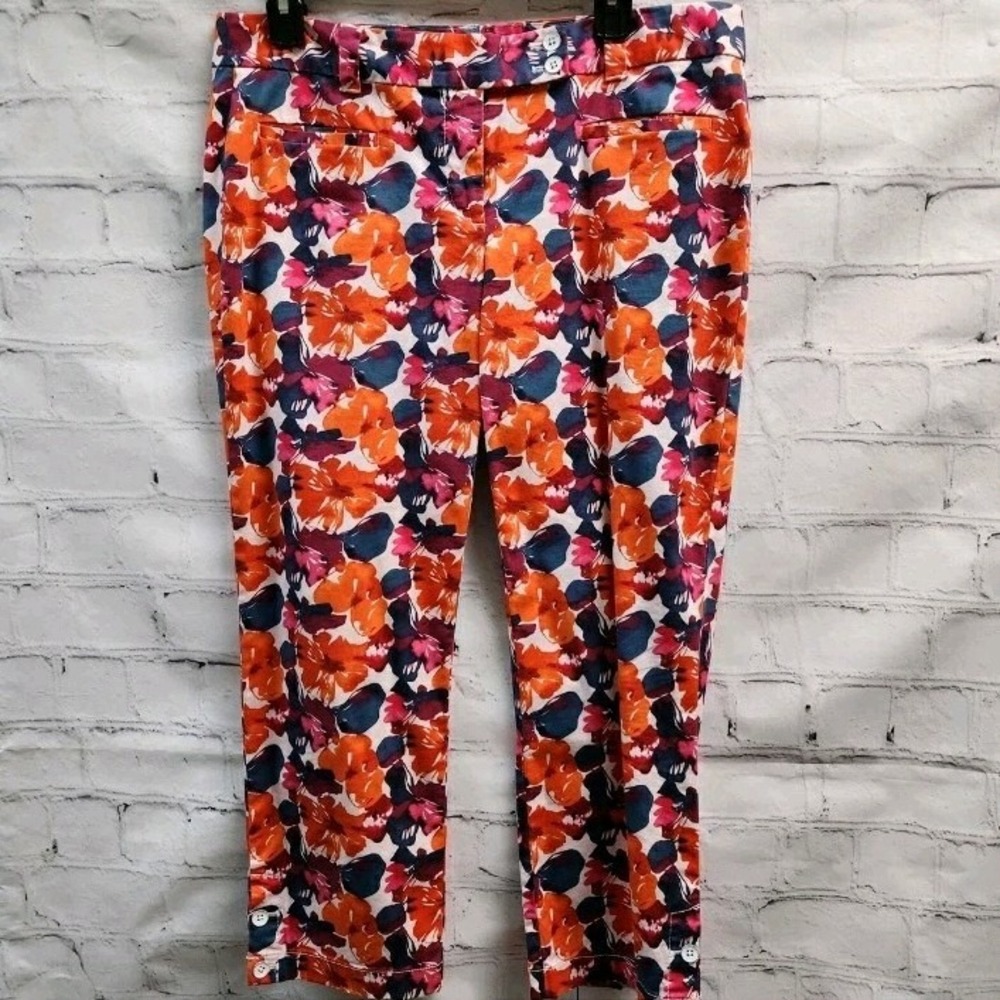 Loft Original Crop 8 pant cotton stretch floral pocket zip Travel Comfy fun